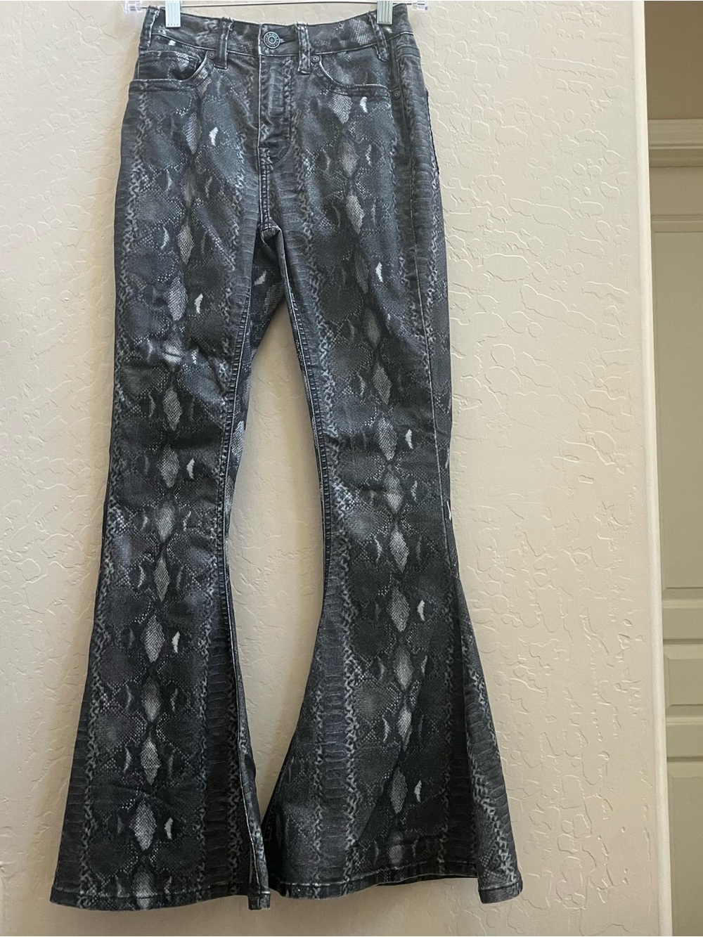 Black Snake-Print Flare Jeans